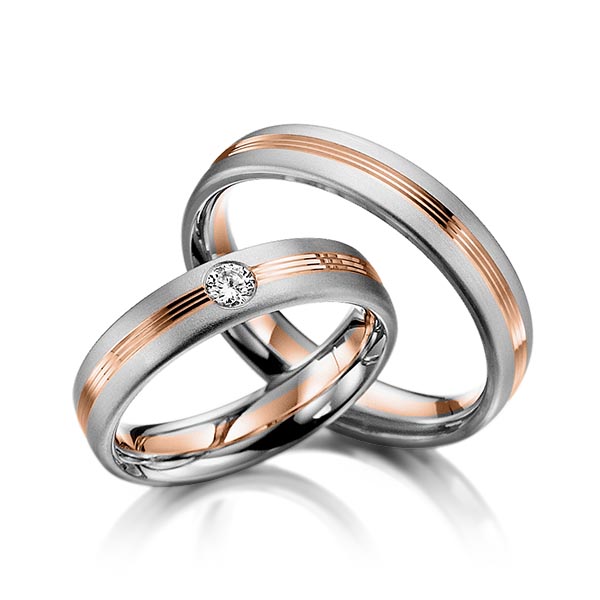 Set Bicolor trouwringen in dark grey gold 14 kt. roodgoud 14 kt. met in totaal 0,1 ct. Briljant tw/si van Steinberg