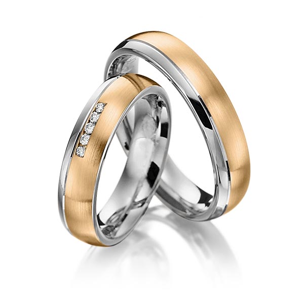 Set Bicolor trouwringen in dark grey gold 14 kt. roségoud 14 kt. met in totaal 0,05 ct. Briljant tw/si van Steinberg