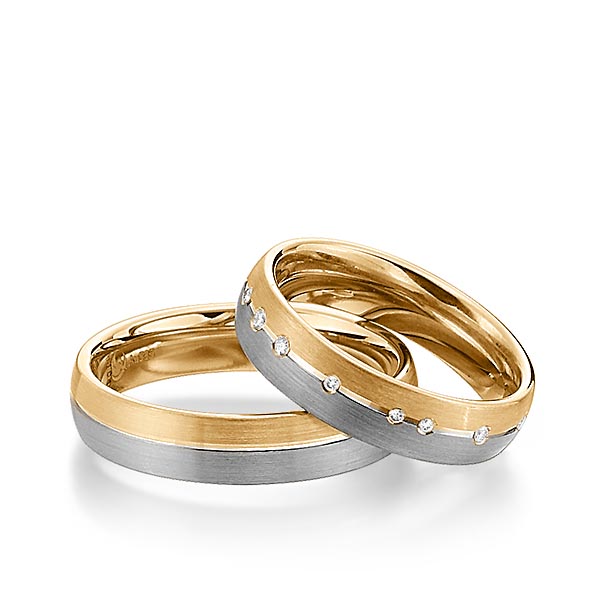 Set Bicolor trouwringen in dark grey gold 14 kt. roségoud 14 kt. met in totaal 0,156 ct. Briljant tw/si van Steinberg