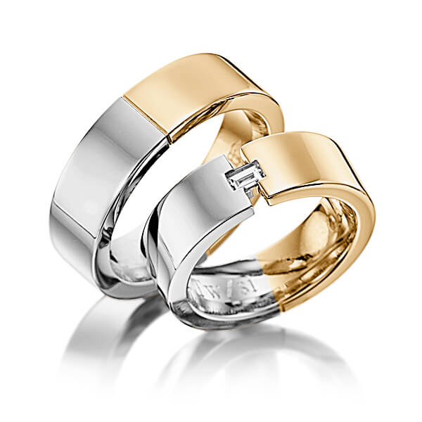 Set Bicolor trouwringen in dark grey gold 14 kt. roségoud 14 kt. met in totaal 0,15 ct. Baguette-Diamant tw,vs van Eternal Touch