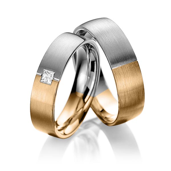 Set Bicolor trouwringen in dark grey gold 14 kt. roségoud 14 kt. met in totaal 0,1 ct. Princess-Diamant tw,vs van Eternal Touch