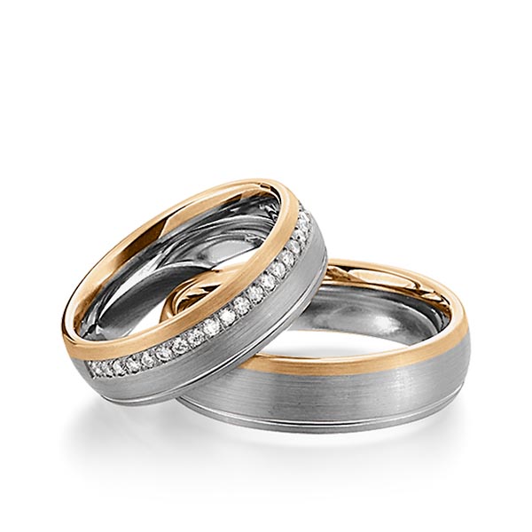 Set Bicolor trouwringen in dark grey gold 14 kt. roségoud 14 kt. met in totaal 0,23 ct. Briljant tw/si van Steinberg