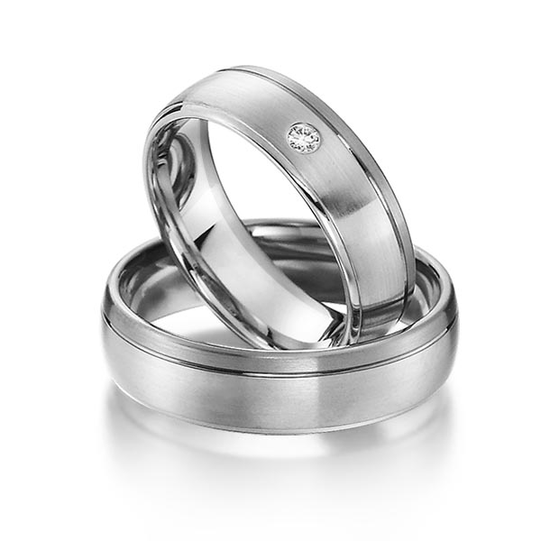 Set Bicolor trouwringen in dark grey gold 14 kt. witgoud 14 kt. met in totaal 0,03 ct. Briljant tw/si van acredo - S-1161-1