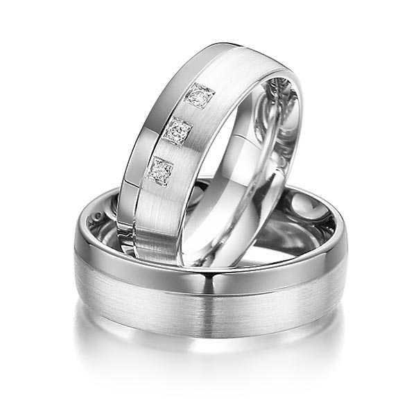 Set Bicolor trouwringen in dark grey gold 14 kt. witgoud 14 kt. met in totaal 0,06 ct. Briljant tw/si van Steinberg