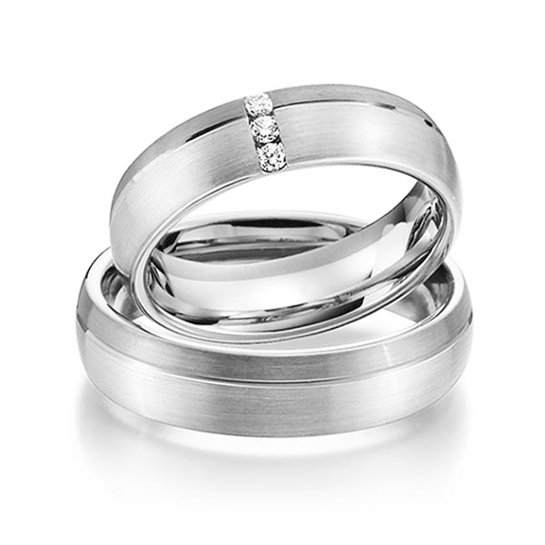 Set Bicolor trouwringen in dark grey gold 14 kt. witgoud 14 kt. met in totaal 0,075 ct. Briljant tw/si van Steinberg