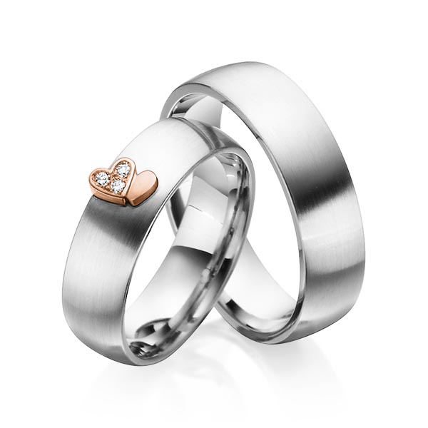 Set Bicolor trouwringen in edelstaal roodgoud 14 kt. met in totaal 0,045 ct. Briljant tw/si van Eternal Touch