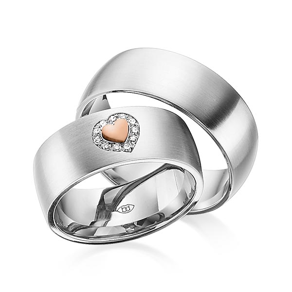 Set Bicolor trouwringen in edelstaal roodgoud 14 kt. met in totaal 0,055 ct. Briljant tw/si van Eternal Touch