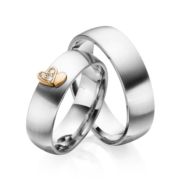 Set Bicolor trouwringen in edelstaal roségoud 14 kt. met in totaal 0,045 ct. Briljant tw/si van Eternal Touch