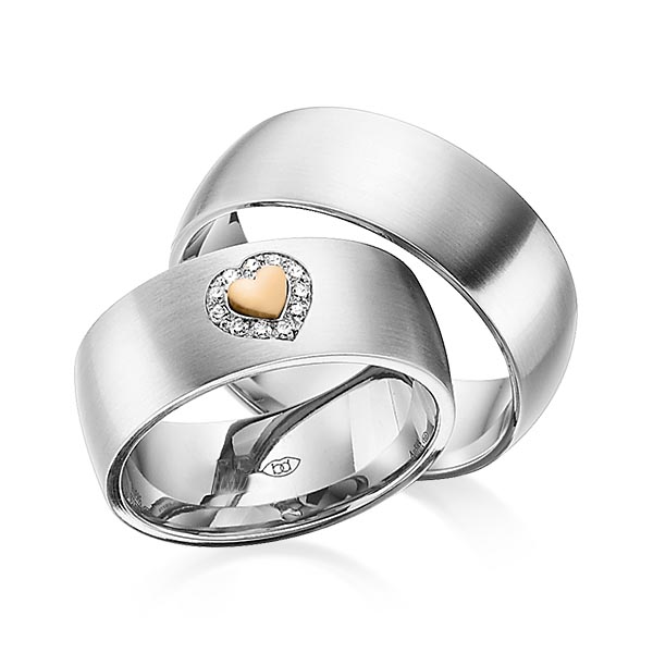 Set Bicolor trouwringen in edelstaal roségoud 14 kt. met in totaal 0,055 ct. Briljant tw/si van Eternal Touch