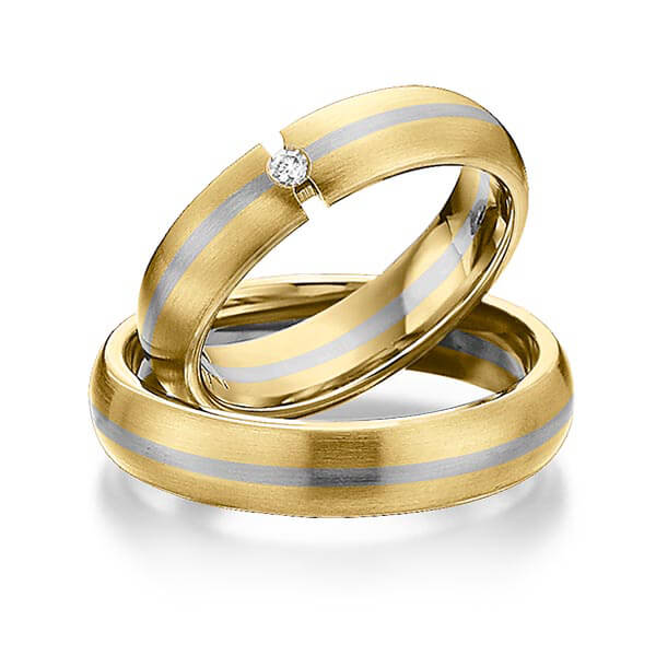 Set Bicolor trouwringen in geelgoud 14 kt. dark grey gold 14 kt. met in totaal 0,03 ct. Briljant tw/si van Eternal Touch