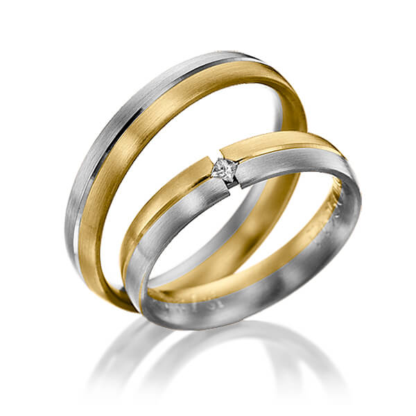 Set Bicolor trouwringen in geelgoud 14 kt. dark grey gold 14 kt. met in totaal 0,03 ct. Princess-Diamant tw/si van Eternal Touch