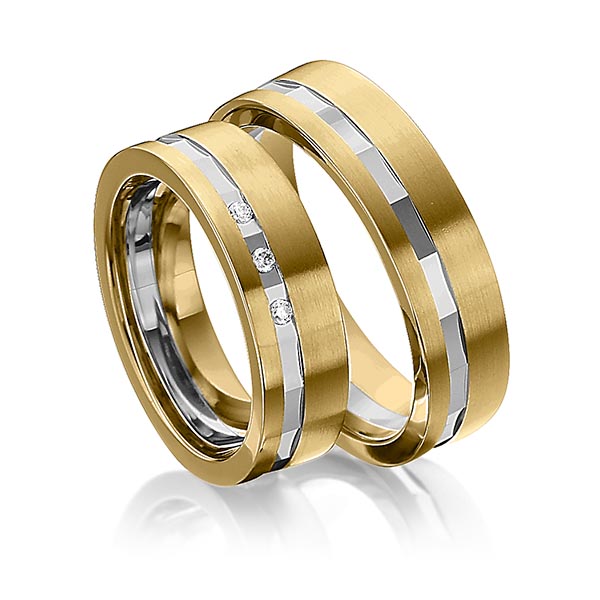 Set Bicolor trouwringen in geelgoud 14 kt. dark grey gold 14 kt. met in totaal 0,045 ct. Briljant tw/si van Eternal Touch