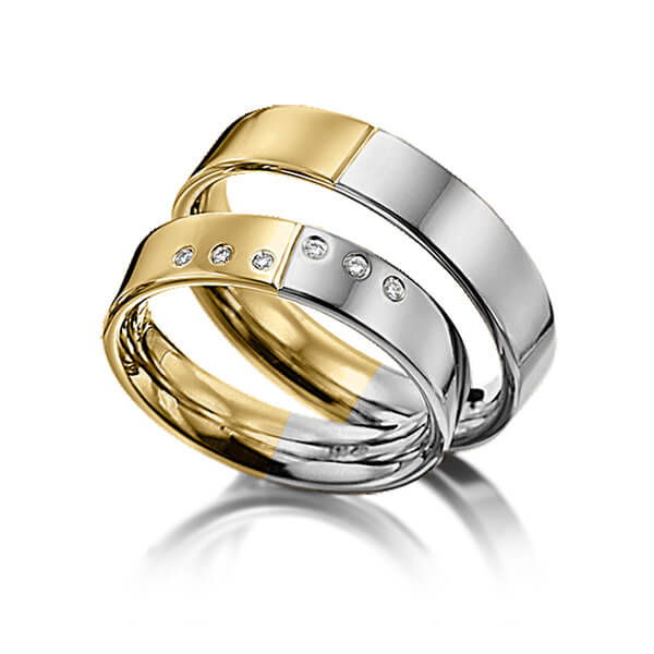 Set Bicolor trouwringen in geelgoud 14 kt. dark grey gold 14 kt. met in totaal 0,06 ct. Briljant tw/si van Eternal Touch