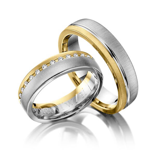 Set Bicolor trouwringen in geelgoud 14 kt. dark grey gold 14 kt. met in totaal 0,15 ct. Briljant tw/si van Eternal Touch - Y-1024-8