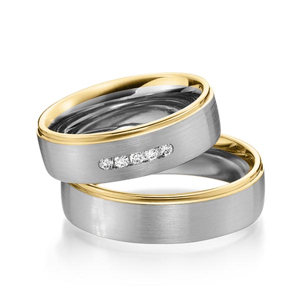 Set Bicolor trouwringen in geelgoud 14 kt. dark grey gold 14 kt. met in totaal 0,1 ct. Briljant tw/si van Steinberg