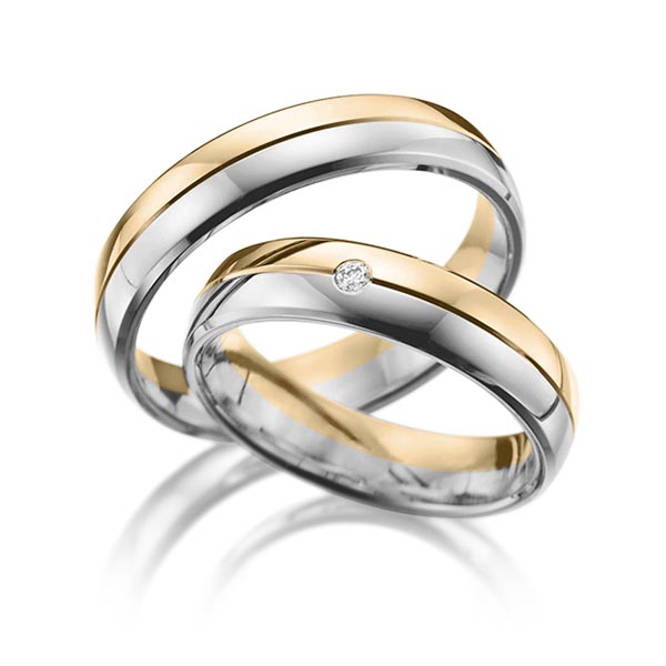 Set Bicolor trouwringen in geelgoud 14 kt. grijsgoud 14 kt. met in totaal 0,01 ct. Briljant tw/si van Steinberg - Q-1029-4