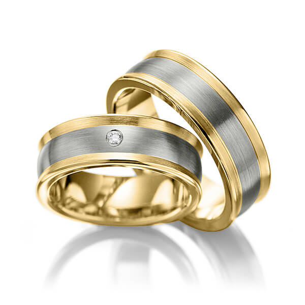 Set Bicolor trouwringen in geelgoud 14 kt. grijsgoud 14 kt. met in totaal 0,03 ct. Briljant tw/si van Eternal Touch