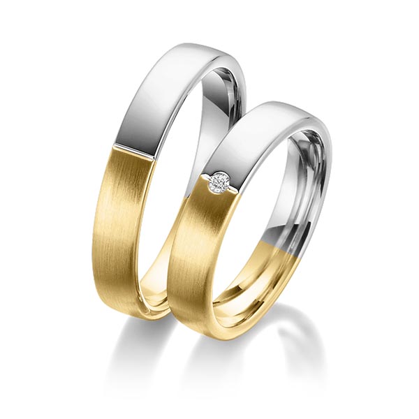 Set Bicolor trouwringen in geelgoud 14 kt. grijsgoud 14 kt. met in totaal 0,03 ct. Briljant tw/si van Eternal Touch