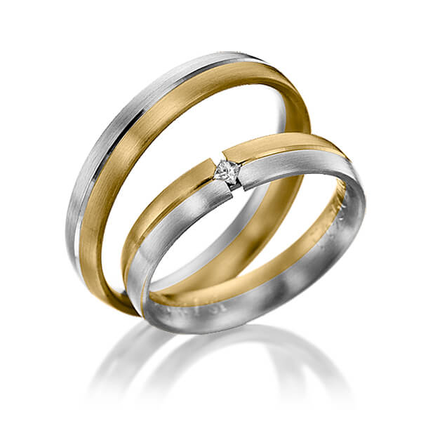 Set Bicolor trouwringen in geelgoud 14 kt. grijsgoud 14 kt. met in totaal 0,04 ct. Princess-Diamant tw/si van Eternal Touch - Y-1036-2