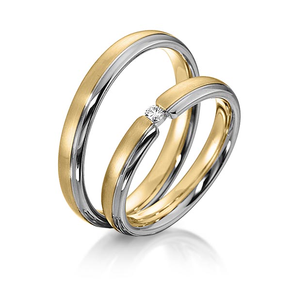 Set Bicolor trouwringen in geelgoud 14 kt. grijsgoud 14 kt. met in totaal 0,05 ct. Briljant tw/si van acredo - S-1150-9