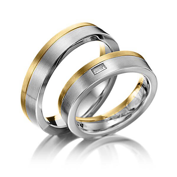 Set Bicolor trouwringen in geelgoud 14 kt. grijsgoud 14 kt. met in totaal 0,06 ct. Baguette-Diamant tw,vs van Eternal Touch - Y-1034-5