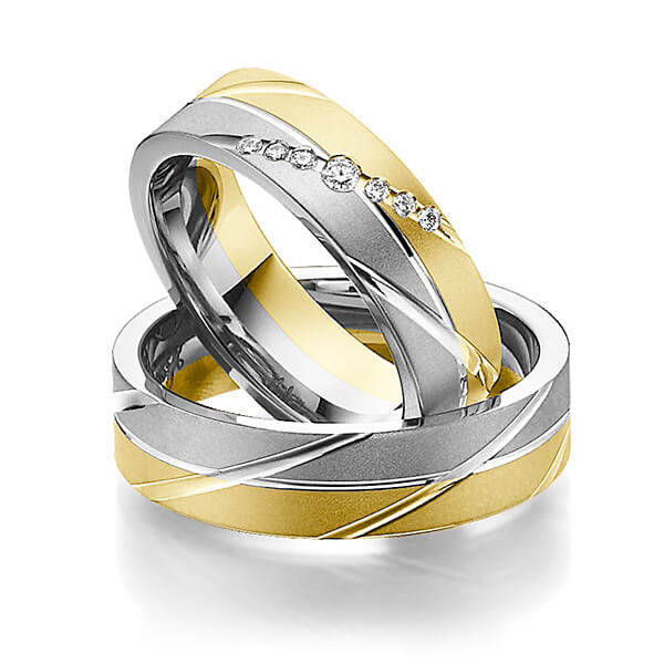 Set Bicolor trouwringen in geelgoud 14 kt. grijsgoud 14 kt. met in totaal 0,09 ct. Briljant tw/si van Steinberg - T-1145-4