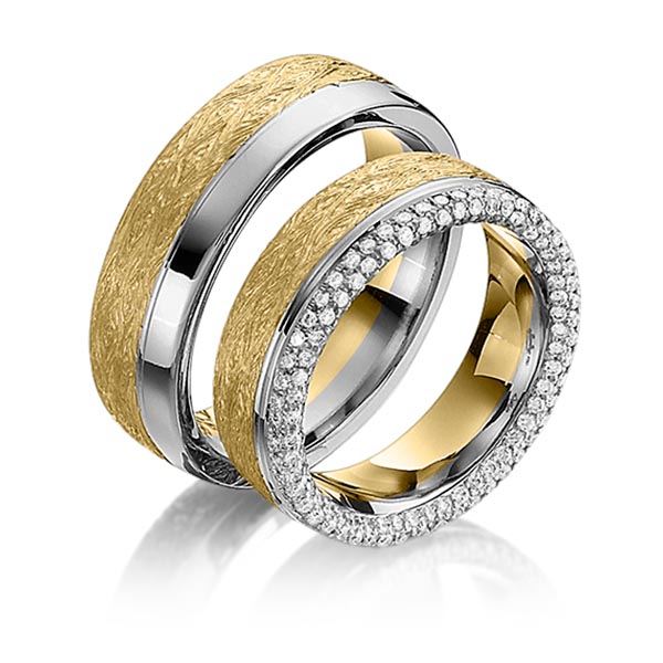 Set Bicolor trouwringen in geelgoud 14 kt. grijsgoud 14 kt. met in totaal 0,765 ct. Briljant tw/si van Steinberg