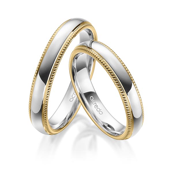 Set Bicolor trouwringen in geelgoud 14 kt. grijsgoud 14 kt. van acredo