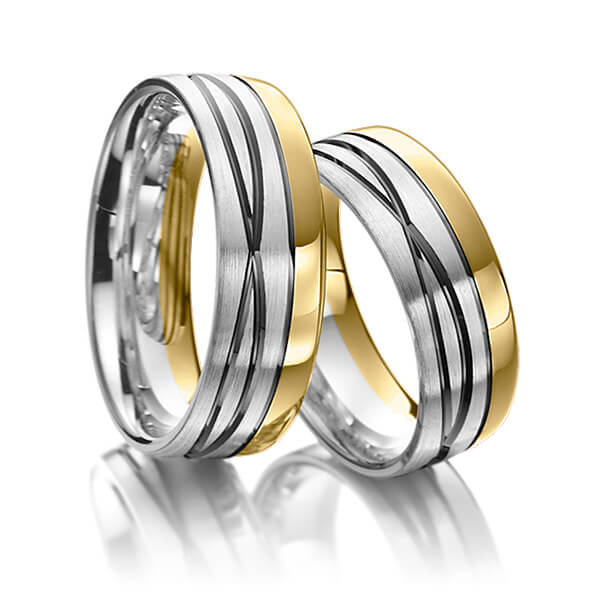 Set Bicolor trouwringen in geelgoud 14 kt. palladium 14 kt. van Merii - M-1082-12 Set Bicolor trouwringen in geelgoud 14 kt. palladium 14 kt. van Merii - M-1082-12