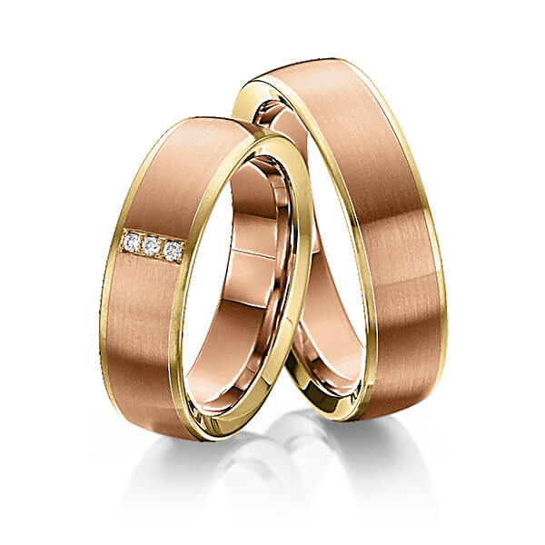 Set Bicolor trouwringen in geelgoud 14 kt. roodgoud 14 kt. met in totaal 0,03 ct. Briljant tw/si van Eternal Touch