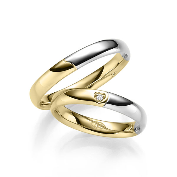 Set Bicolor trouwringen in geelgoud 14 kt. witgoud 14 kt. met in totaal 0,015 ct. Briljant tw/si - UQ-1130-7