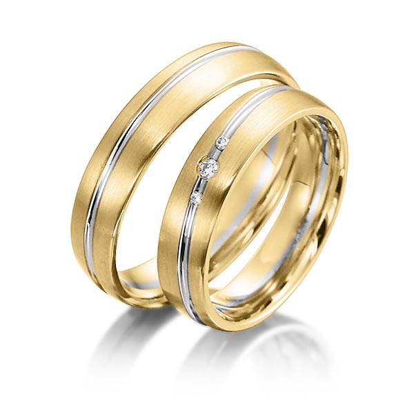 Set Bicolor trouwringen in geelgoud 14 kt. witgoud 14 kt. met in totaal 0,036 ct. Briljant tw/si van acredo - S-1152-1