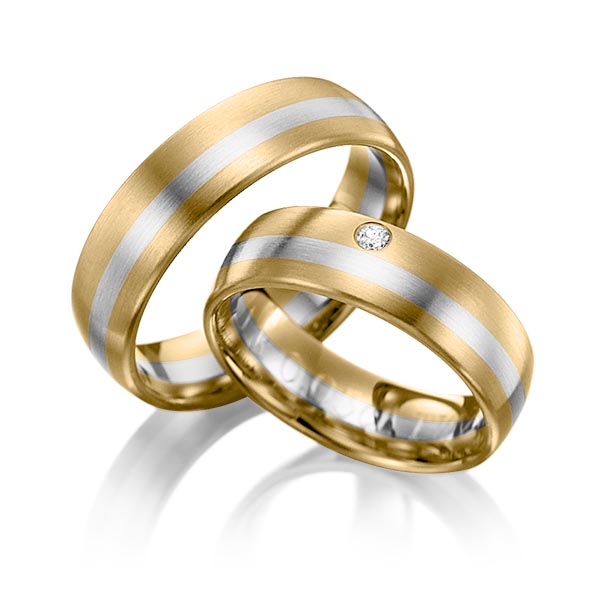 Set Bicolor trouwringen in geelgoud 14 kt. witgoud 14 kt. met in totaal 0,03 ct. Briljant tw/si van Eternal Touch