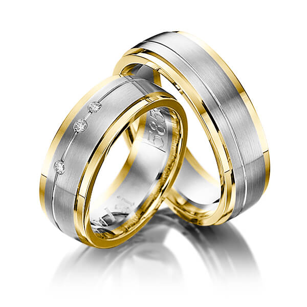 Set Bicolor trouwringen in geelgoud 14 kt. witgoud 14 kt. met in totaal 0,045 ct. Briljant tw/si van Eternal Touch - Y-1081-15