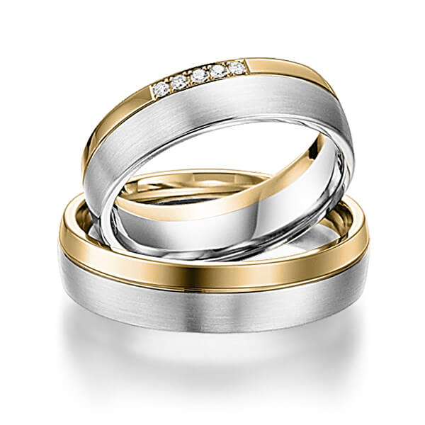 Set Bicolor trouwringen in geelgoud 14 kt. witgoud 14 kt. met in totaal 0,04 ct. Briljant tw/si van acredo - S-1109-1