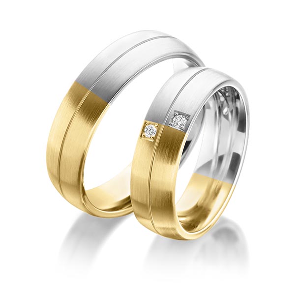 Set Bicolor trouwringen in geelgoud 14 kt. witgoud 14 kt. met in totaal 0,04 ct. Briljant tw/si van Eternal Touch