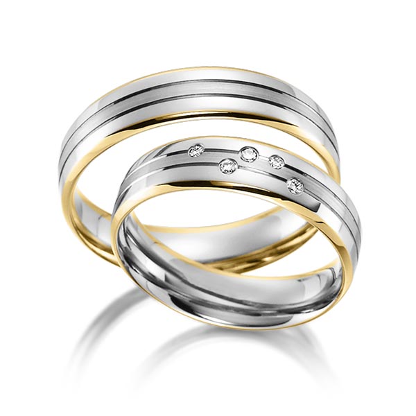 Set Bicolor trouwringen in geelgoud 14 kt. witgoud 14 kt. met in totaal 0,051 ct. Briljant tw/si van acredo - S-1160-3