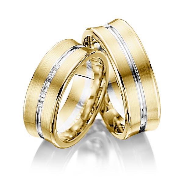 Set Bicolor trouwringen in geelgoud 14 kt. witgoud 14 kt. met in totaal 0,05 ct. Briljant tw/si van Eternal Touch