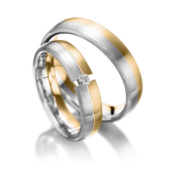 Set Bicolor trouwringen in geelgoud 14 kt. witgoud 14 kt. met in totaal 0,05 ct. Briljant tw/si van Eternal Touch - Y-1051-1