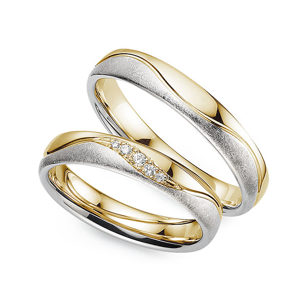 Set Bicolor trouwringen in geelgoud 14 kt. witgoud 14 kt. met in totaal 0,05 ct. Briljant tw/si van Merii - M-1362-12