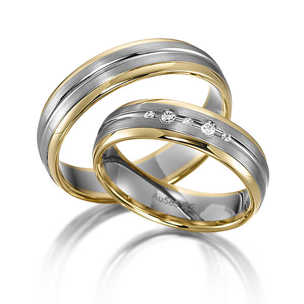 Set Bicolor trouwringen in geelgoud 14 kt. witgoud 14 kt. met in totaal 0,064 ct. Briljant tw/si van acredo - S-1164-1