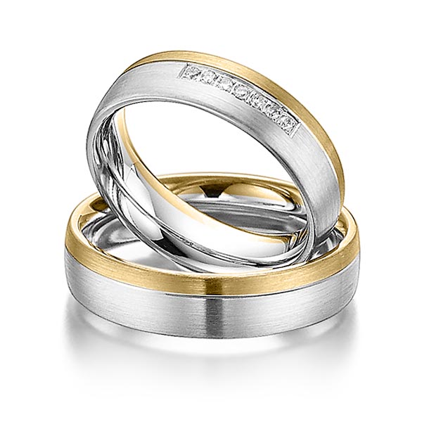 Set Bicolor trouwringen in geelgoud 14 kt. witgoud 14 kt. met in totaal 0,07 ct. Briljant tw/si van Steinberg - Q-1074-5