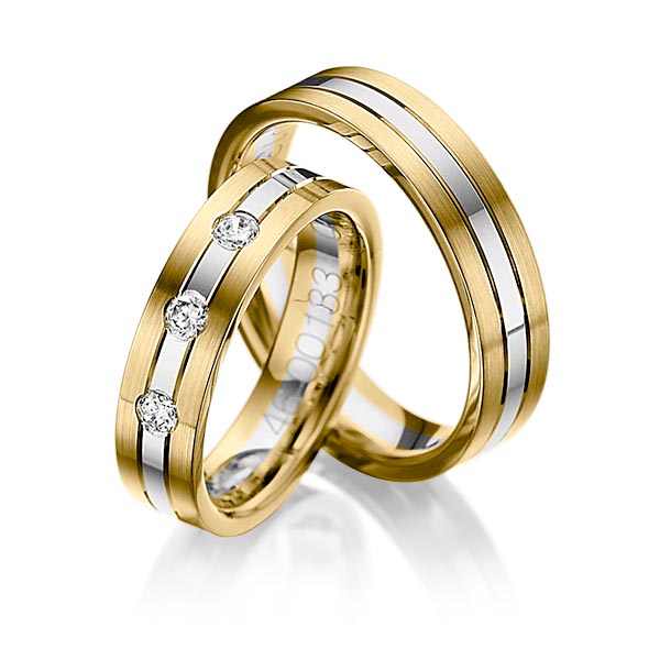 Set Bicolor trouwringen in geelgoud 14 kt. witgoud 14 kt. met in totaal 0,09 ct. Briljant tw/si van Steinberg - Q-1028-1