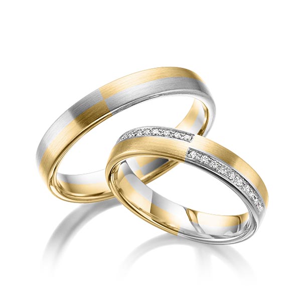 Set Bicolor trouwringen in geelgoud 14 kt. witgoud 14 kt. met in totaal 0,1 ct. Briljant tw/si van Eternal Touch