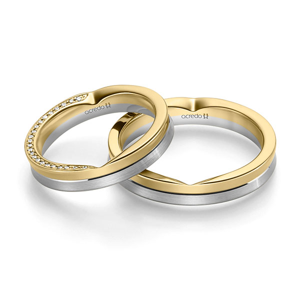Set Bicolor trouwringen in geelgoud 14 kt. witgoud 14 kt. met in totaal 0,23 ct. Briljant tw/si van acredo - A-2329-1 Set Bicolor trouwringen in geelgoud 14 kt. witgoud 14 kt. met in totaal 0,23 ct. Briljant tw/si van acredo - A-2329-1
