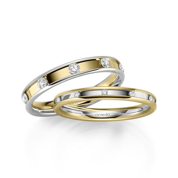 Set Bicolor trouwringen in geelgoud 14 kt. witgoud 14 kt. met in totaal 0,56 ct. Briljant tw/si van acredo