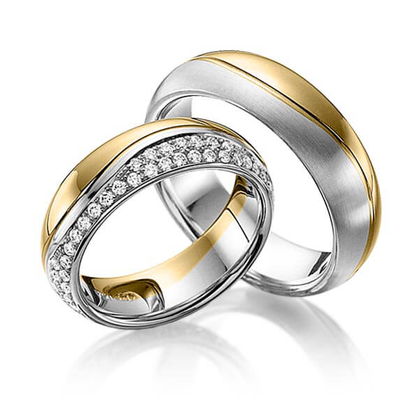 Set Bicolor trouwringen in geelgoud 14 kt. witgoud 14 kt. met in totaal 0,63 ct. Briljant tw/si van Eternal Touch
