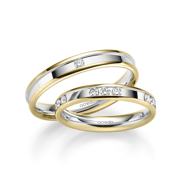 Set Bicolor trouwringen in geelgoud 14 kt. witgoud 14 kt. met in totaal 0,64 ct. Briljant tw/si van acredo - A-2231-1