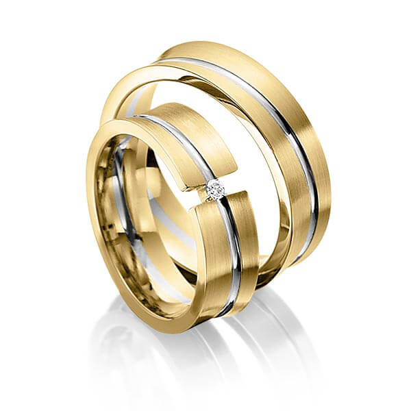 Set Bicolor trouwringen in geelgoud 18 kt. platina 950 met in totaal 0,025 ct. Briljant tw/si van Eternal Touch