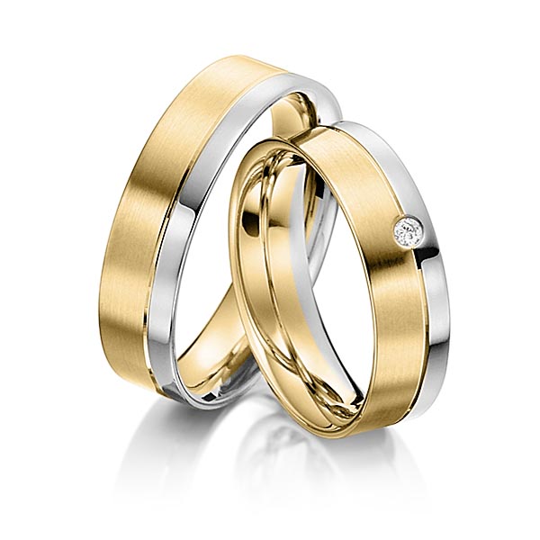 Set Bicolor trouwringen in grijsgoud 14 kt. geelgoud 14 kt. met in totaal 0,03 ct. Briljant tw/si van acredo - S-1110-8